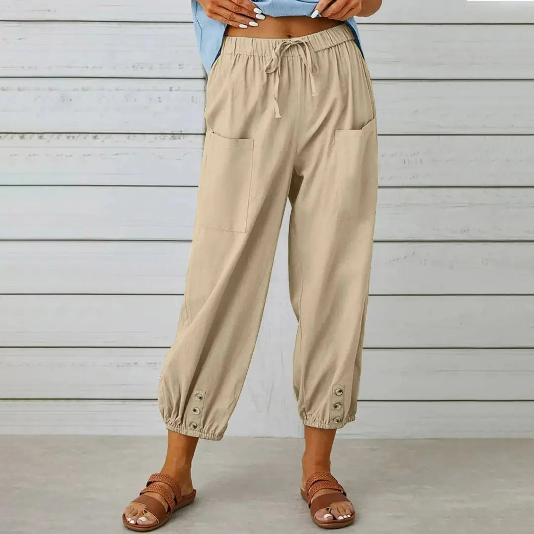 Loose Fit Women's Cropped Cotton Linen Pants Wide Leg