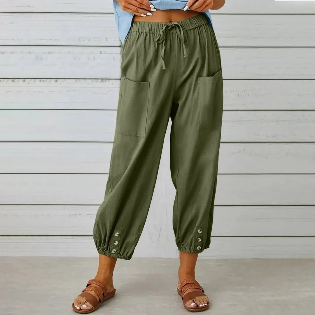 Loose Fit Women's Cropped Cotton Linen Pants Wide Leg