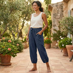 Loose Fit Women's Cropped Cotton Linen Pants Wide Leg
