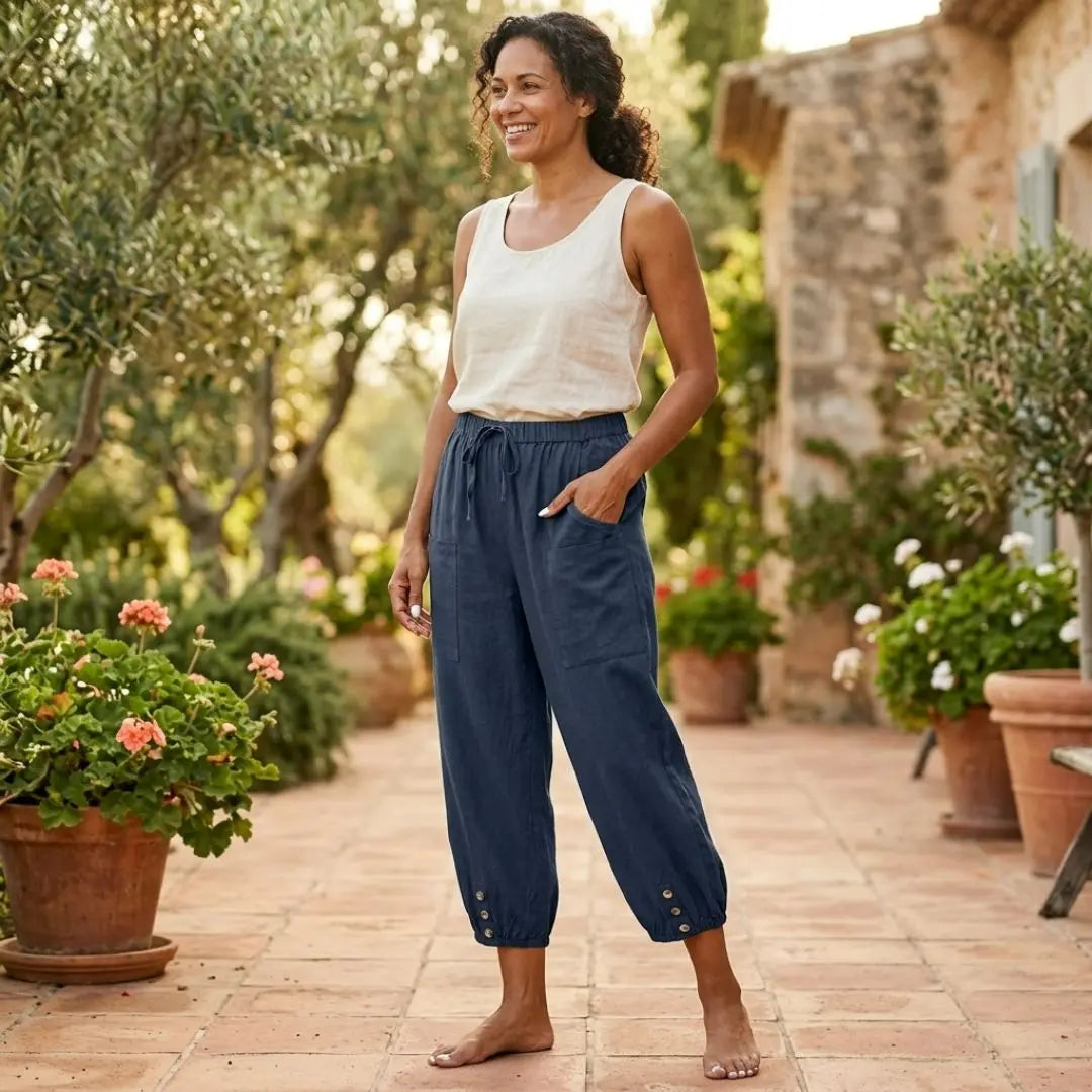 Loose Fit Women's Cropped Cotton Linen Pants Wide Leg