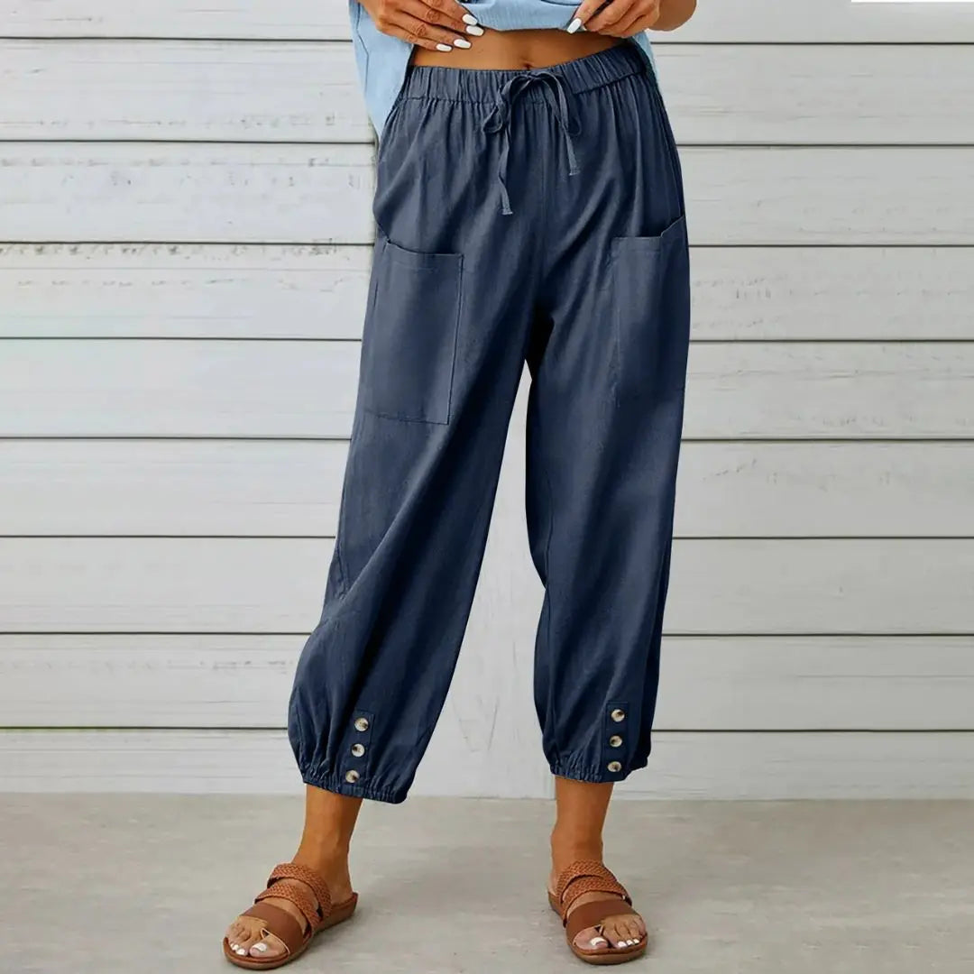 Loose Fit Women's Cropped Cotton Linen Pants Wide Leg