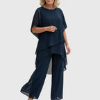 Elara - Relaxed Two Piece Set Layered Top Wide Leg Pants