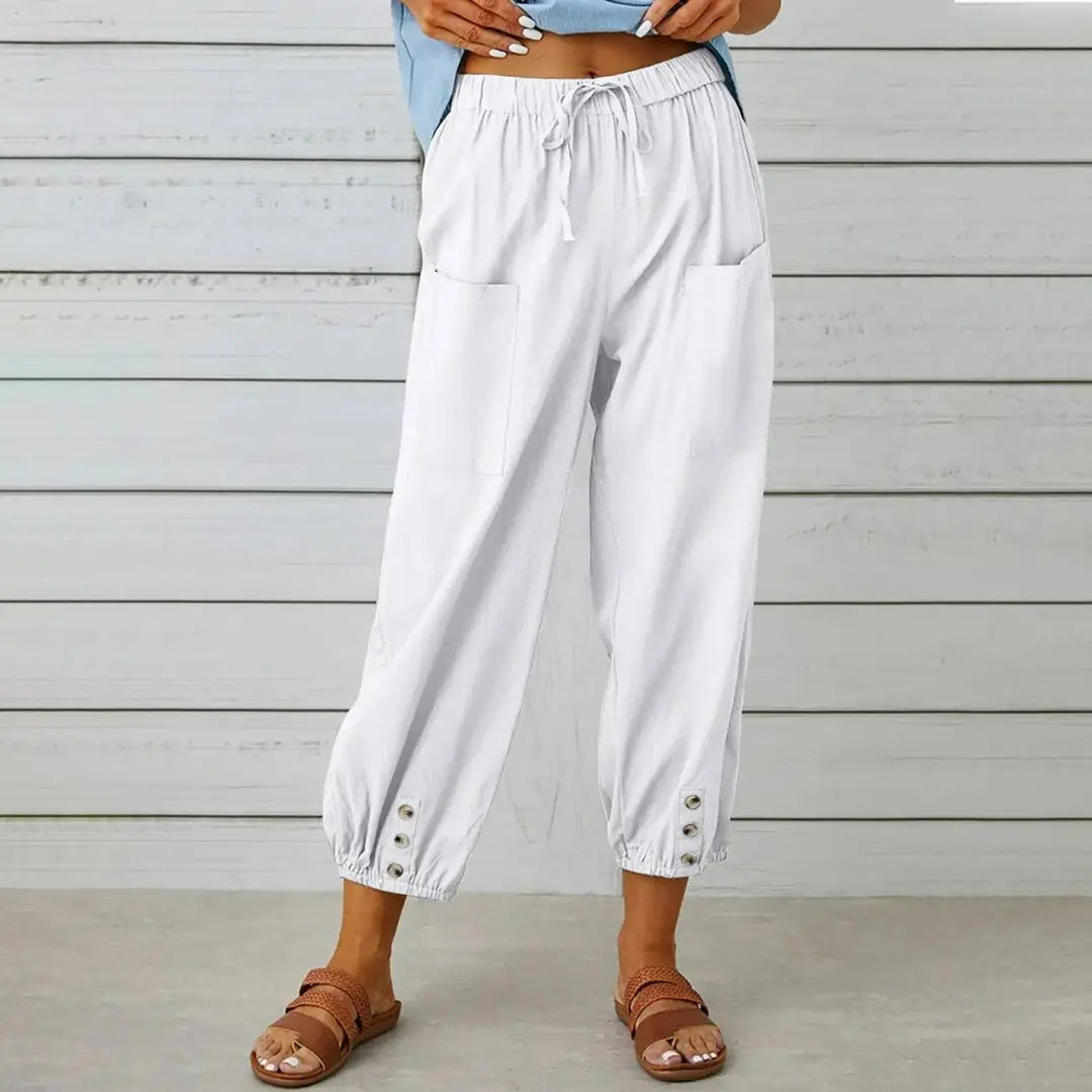 Loose Fit Women's Cropped Cotton Linen Pants Wide Leg