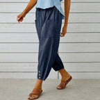 Loose Fit Women's Cropped Cotton Linen Pants Wide Leg