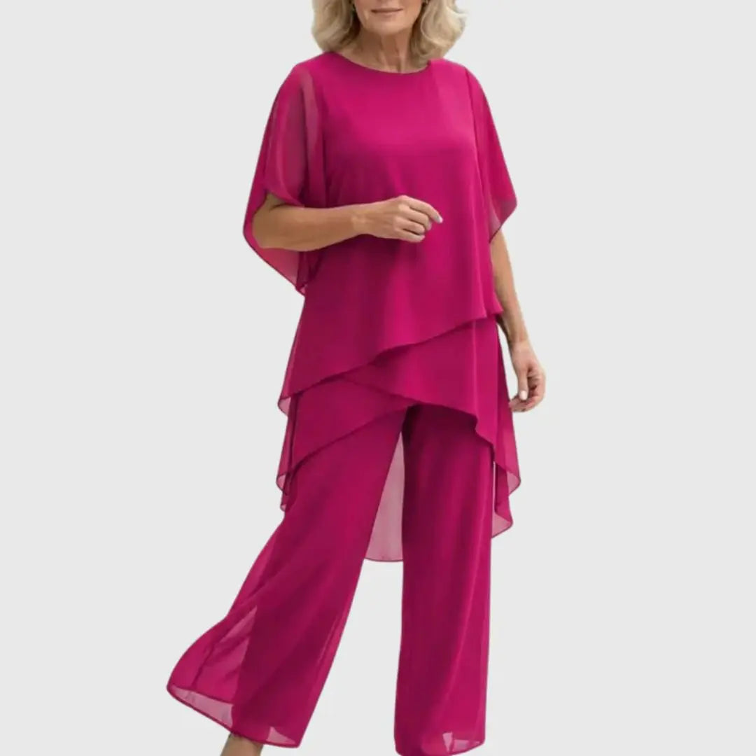 Elara - Relaxed Two Piece Set Layered Top Wide Leg Pants