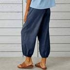 Loose Fit Women's Cropped Cotton Linen Pants Wide Leg