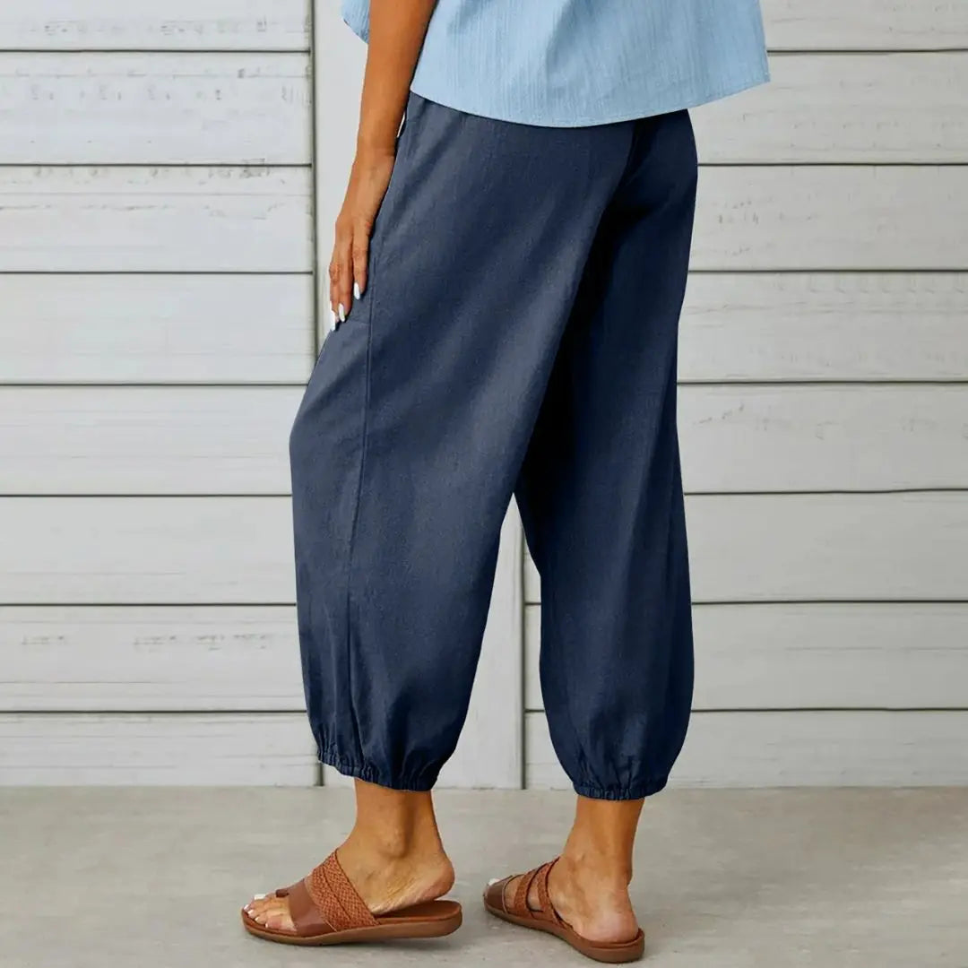 Loose Fit Women's Cropped Cotton Linen Pants Wide Leg