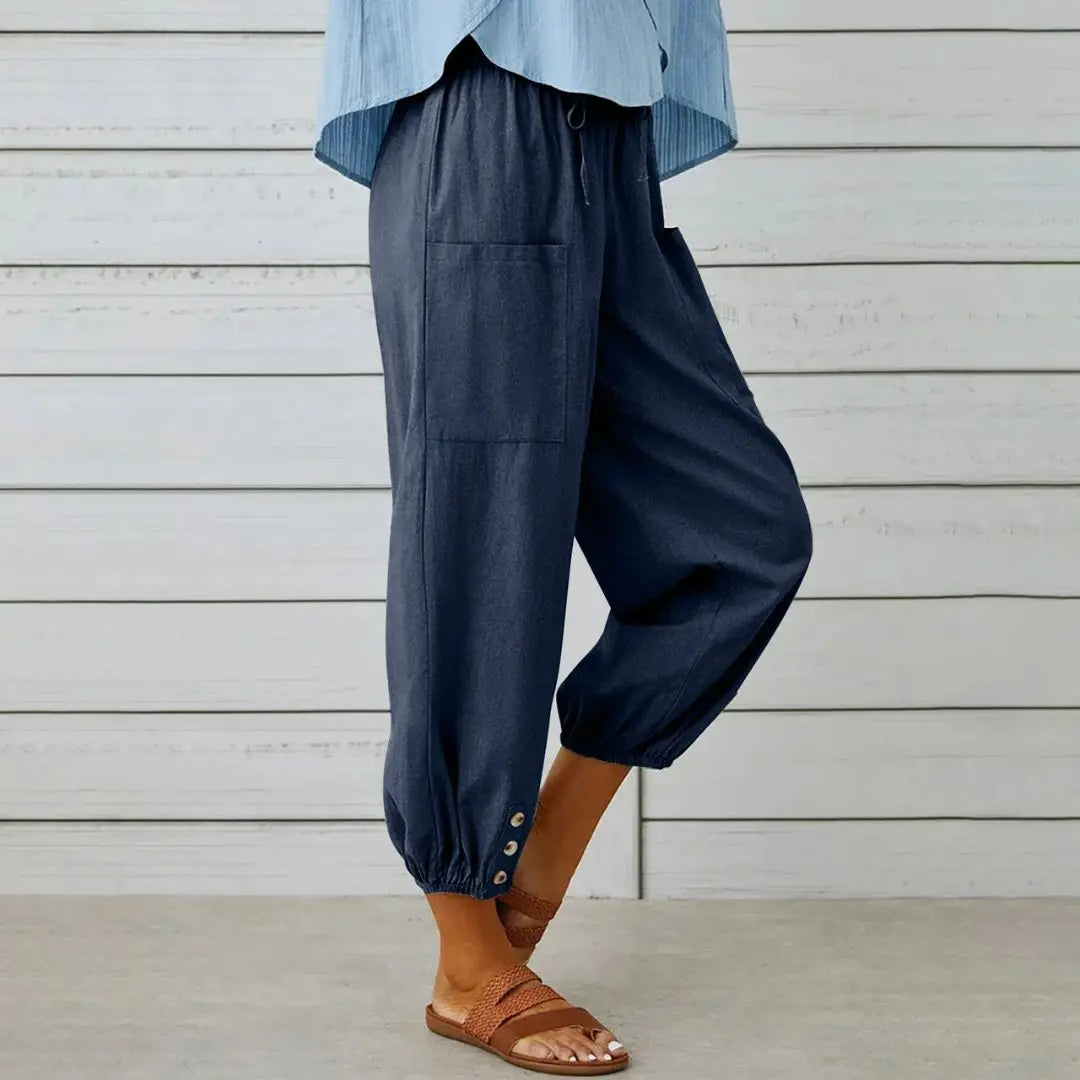 Loose Fit Women's Cropped Cotton Linen Pants Wide Leg