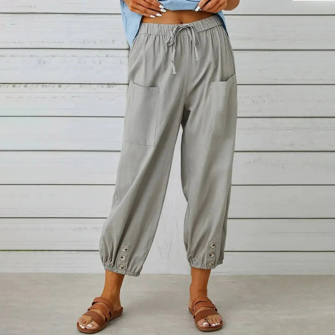 Loose Fit Women's Cropped Cotton Linen Pants Wide Leg