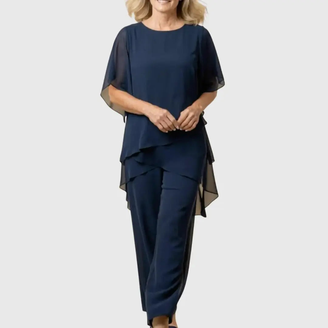 Elara - Relaxed Two Piece Set Layered Top Wide Leg Pants