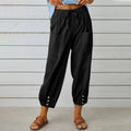 Loose Fit Women's Cropped Cotton Linen Pants Wide Leg