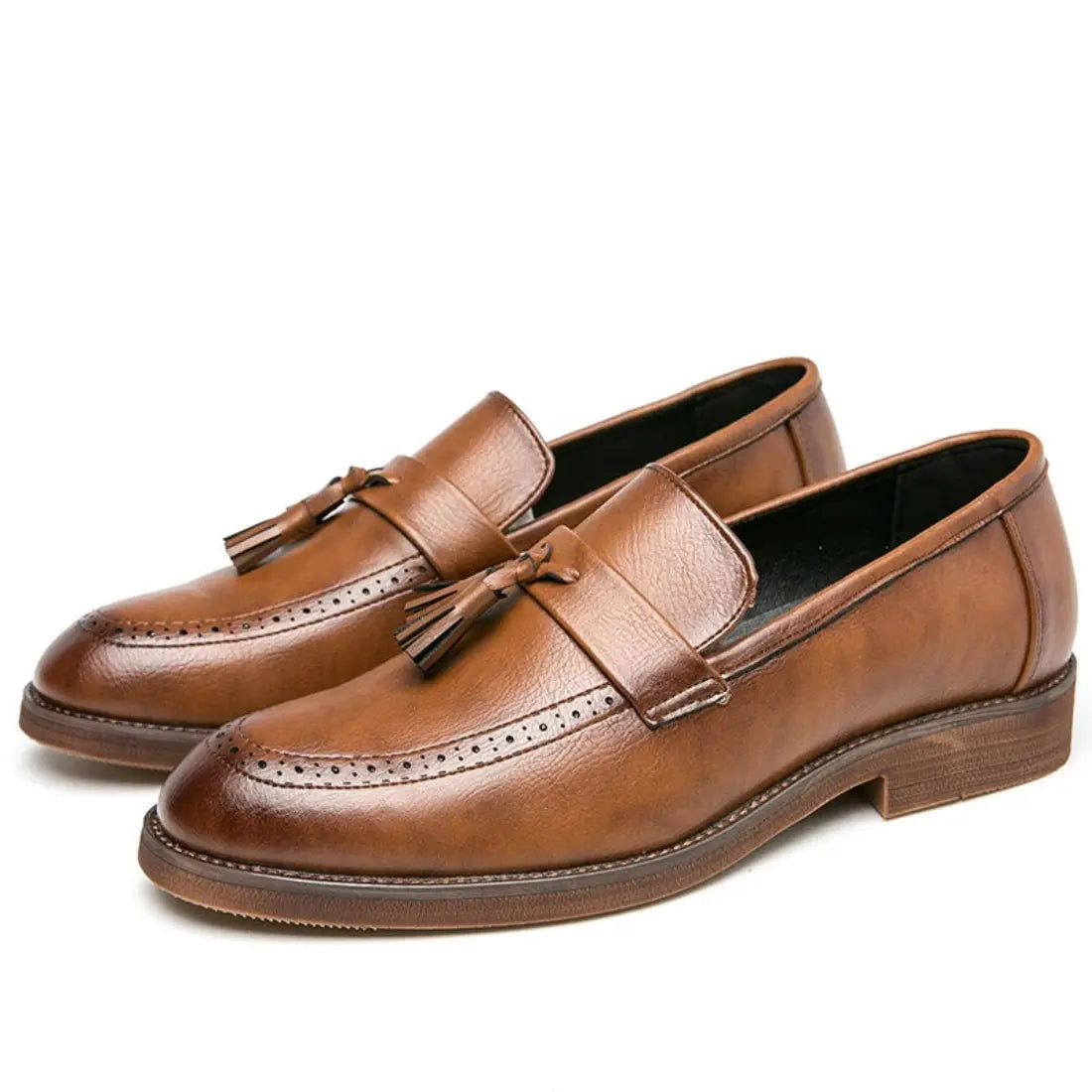 Mocassini con nappine Hamilton - Pelle vegana marrone vintage con soletta imbottita
